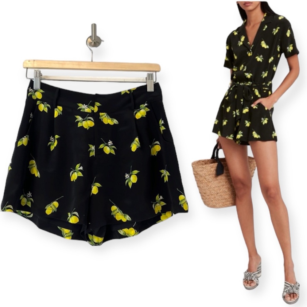 Rails Black Lemon Print Silk Shorts